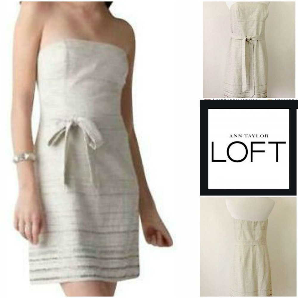 ANN TAYLOR Metallic Linen Beaded Strapless Dress